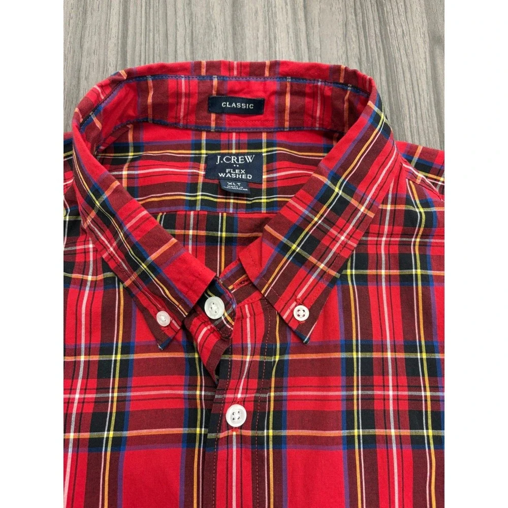 J.Crew Flex‎ Washed Classic Fit Red Plaid Button Down Shirt XLT Men's Casual